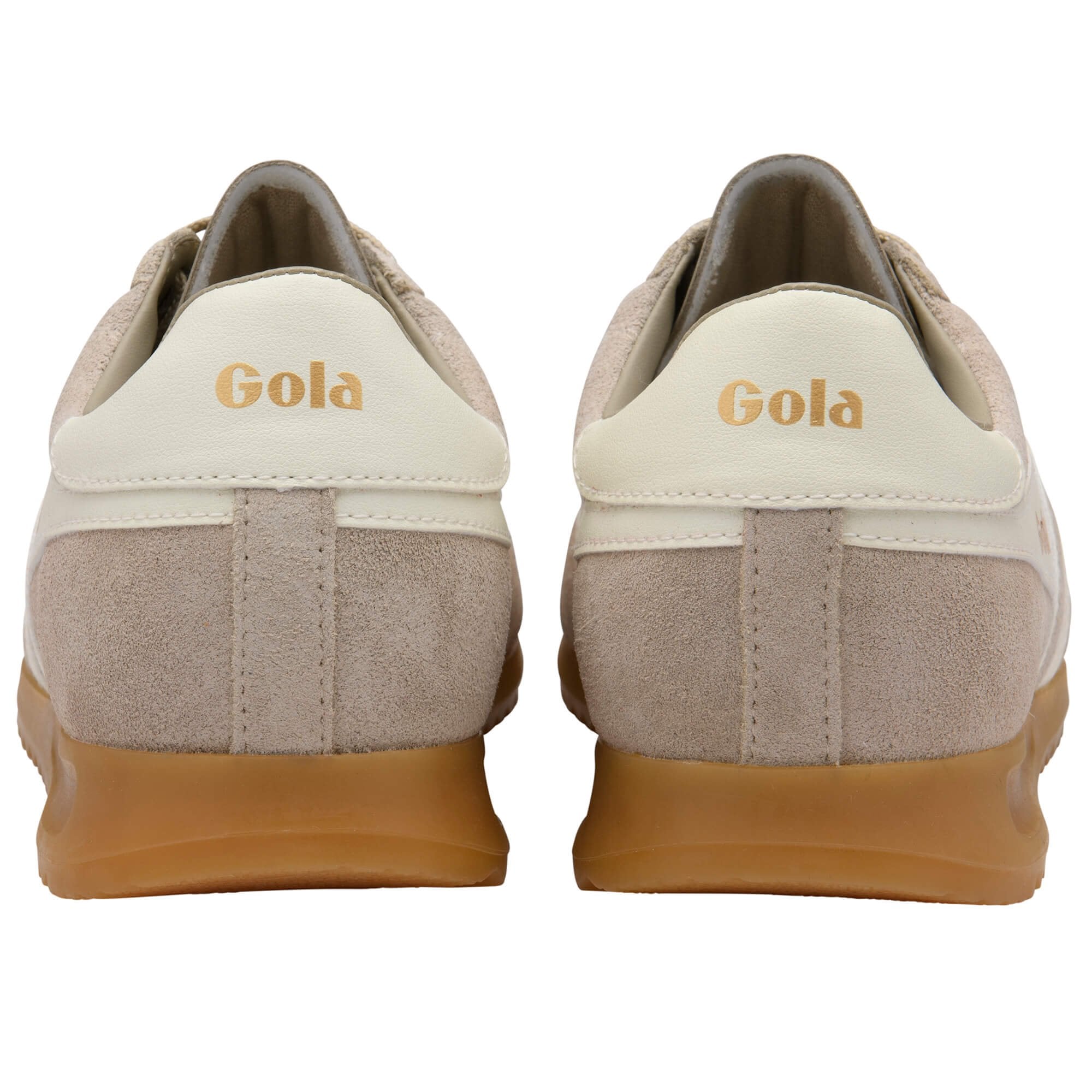 Pair of Gola trainers shown from the back on a white background