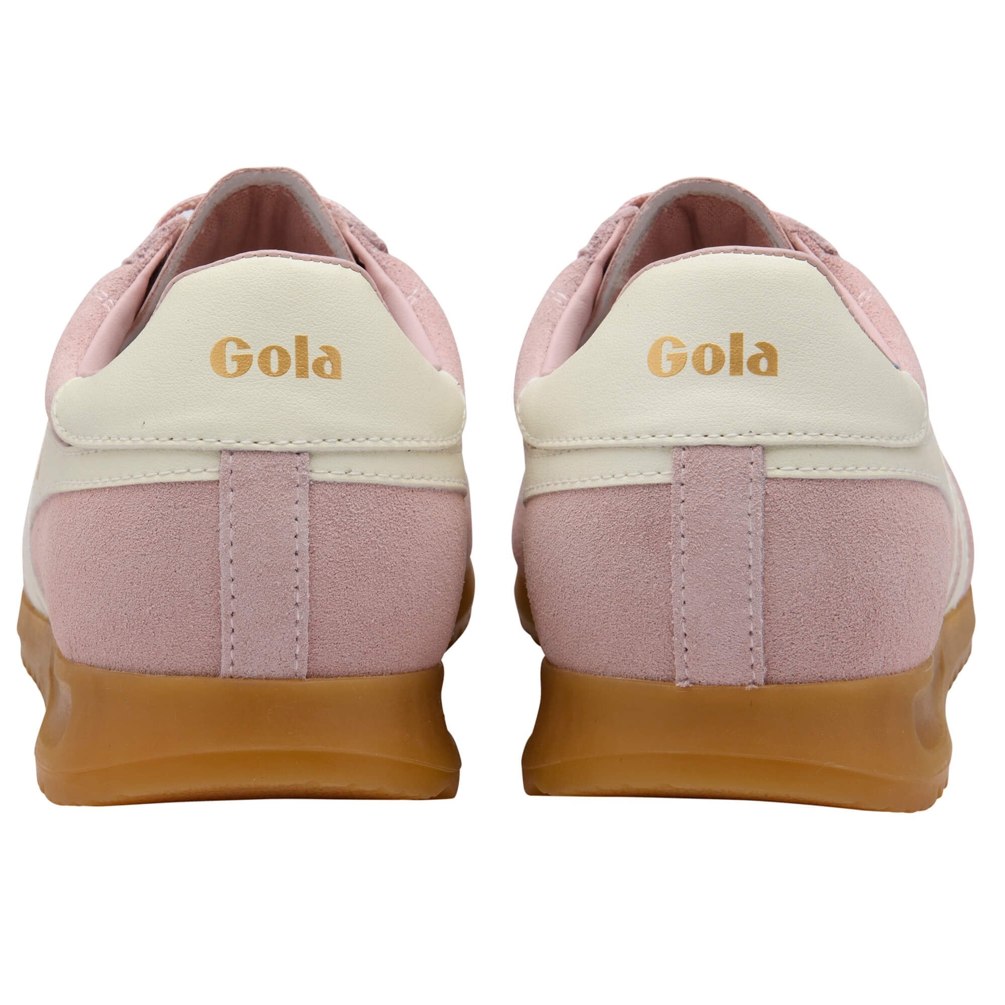 Pink trainers with 'Gola' branding on a white background