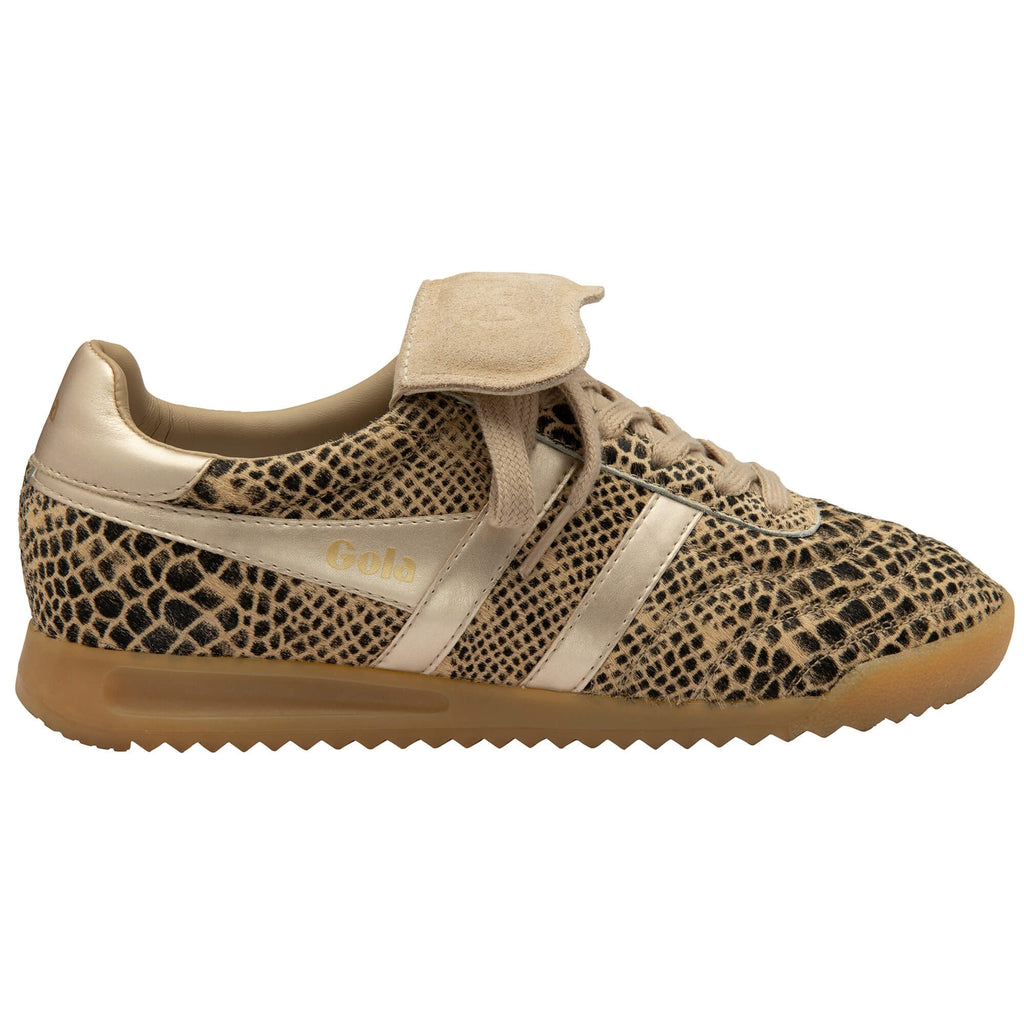 Gola women's trainer in a beige and black snakeskin pattern with gold accents