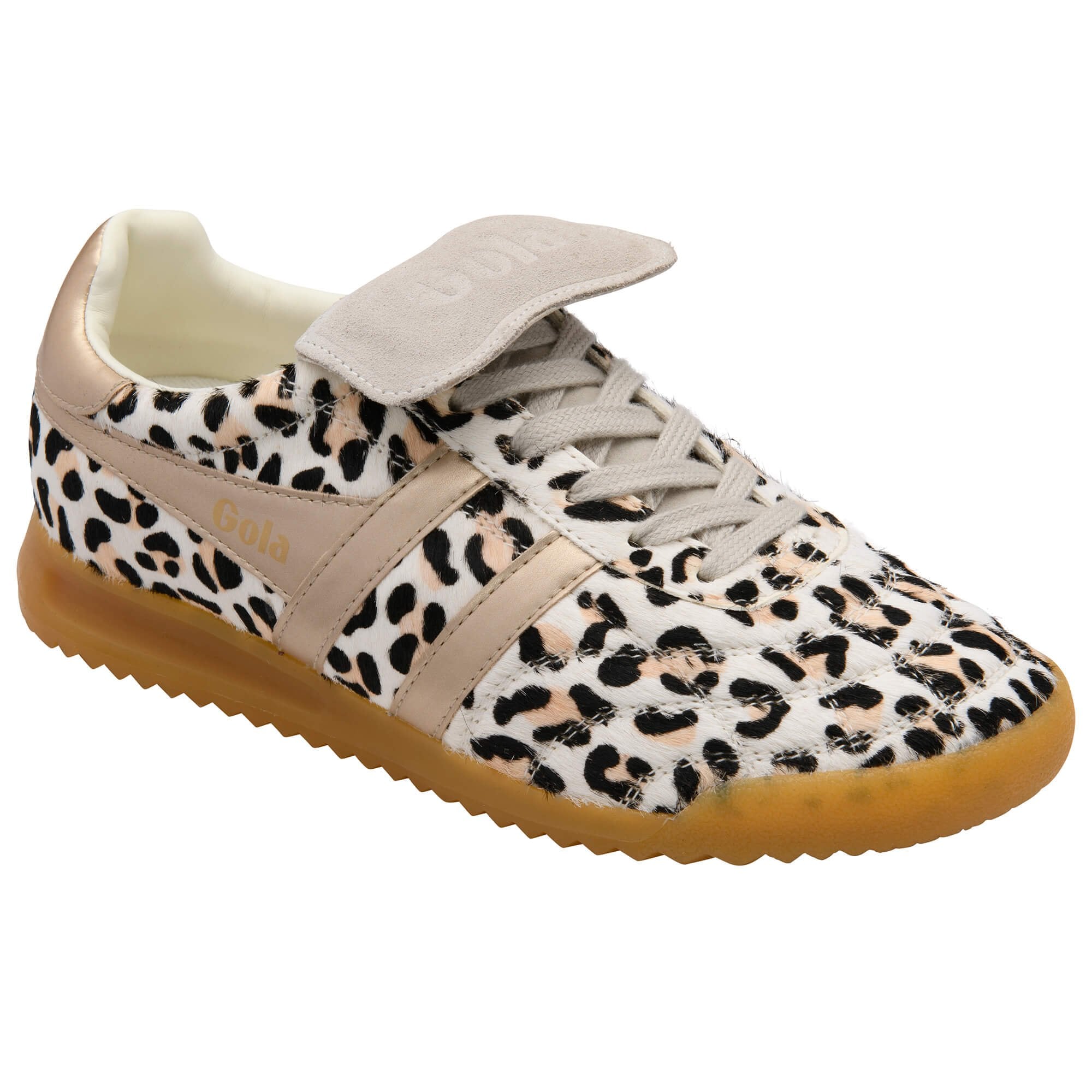 Trainer with leopard print pattern on a white background
