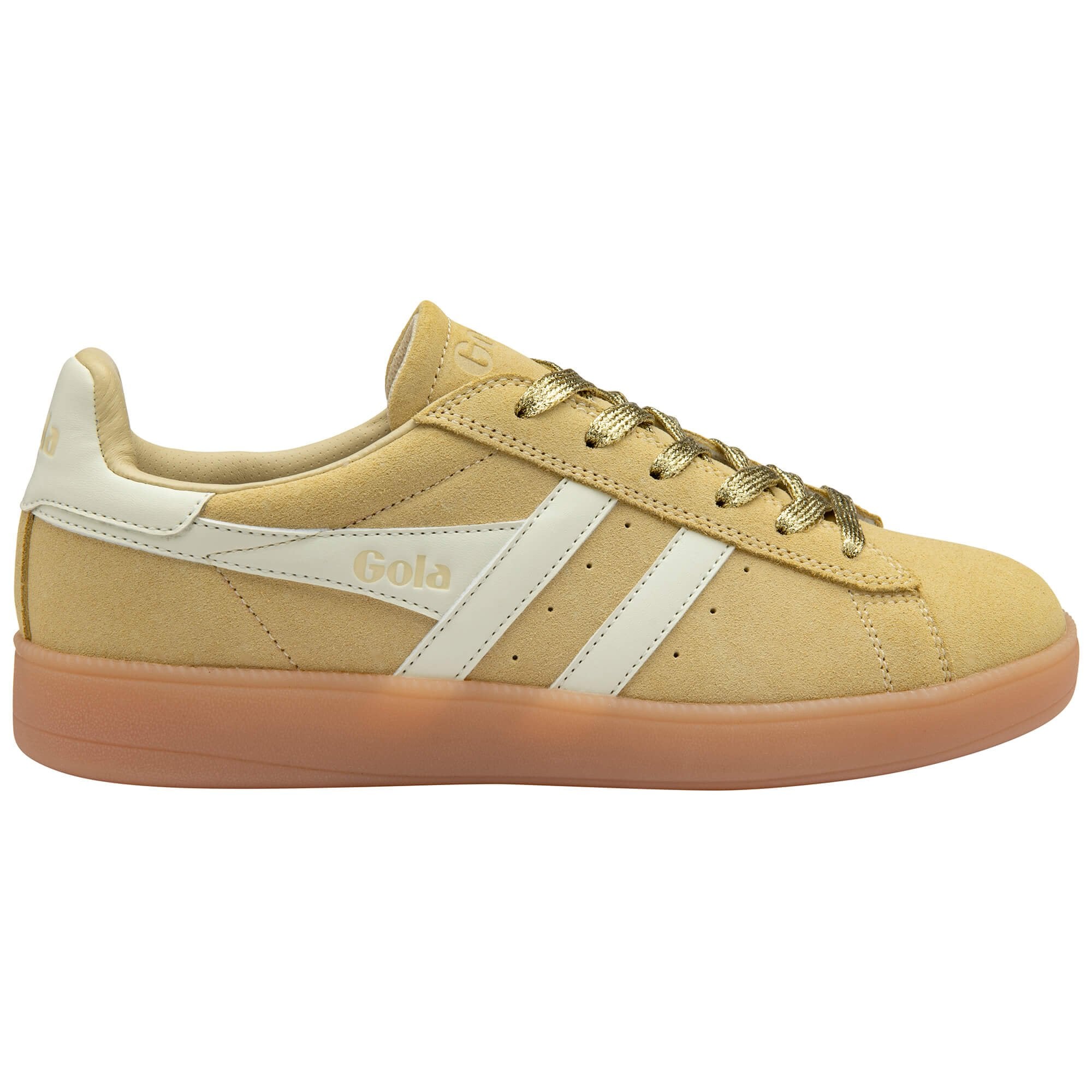 Beige trainer with white accents on a white background
