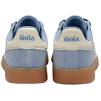 Pair of Gola trainers with blue and white design on a white background
