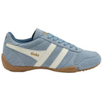 Blue Gola trainer with white stripes on a white background