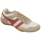 Beige and red trainer on a white background
