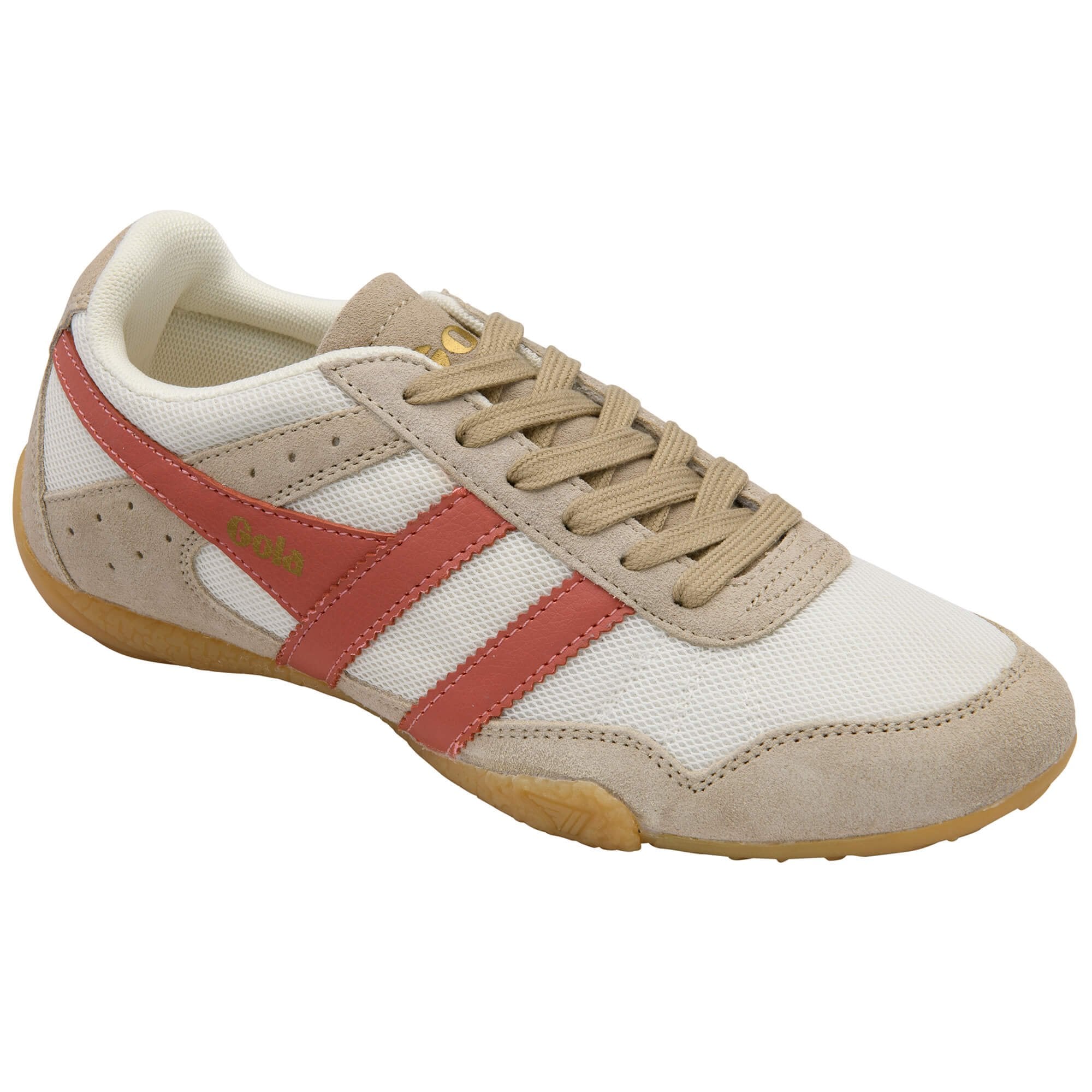 Beige and red trainer on a white background
