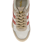 Trainer with red and white stripes on a white background