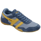 Blue and yellow Gola sneaker with suede and mesh panels