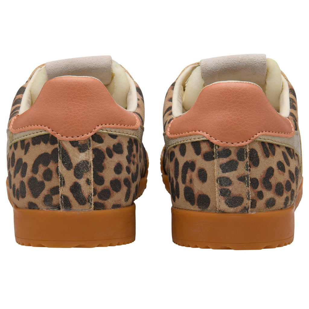 Pair of trainers with animal print pattern on a white background