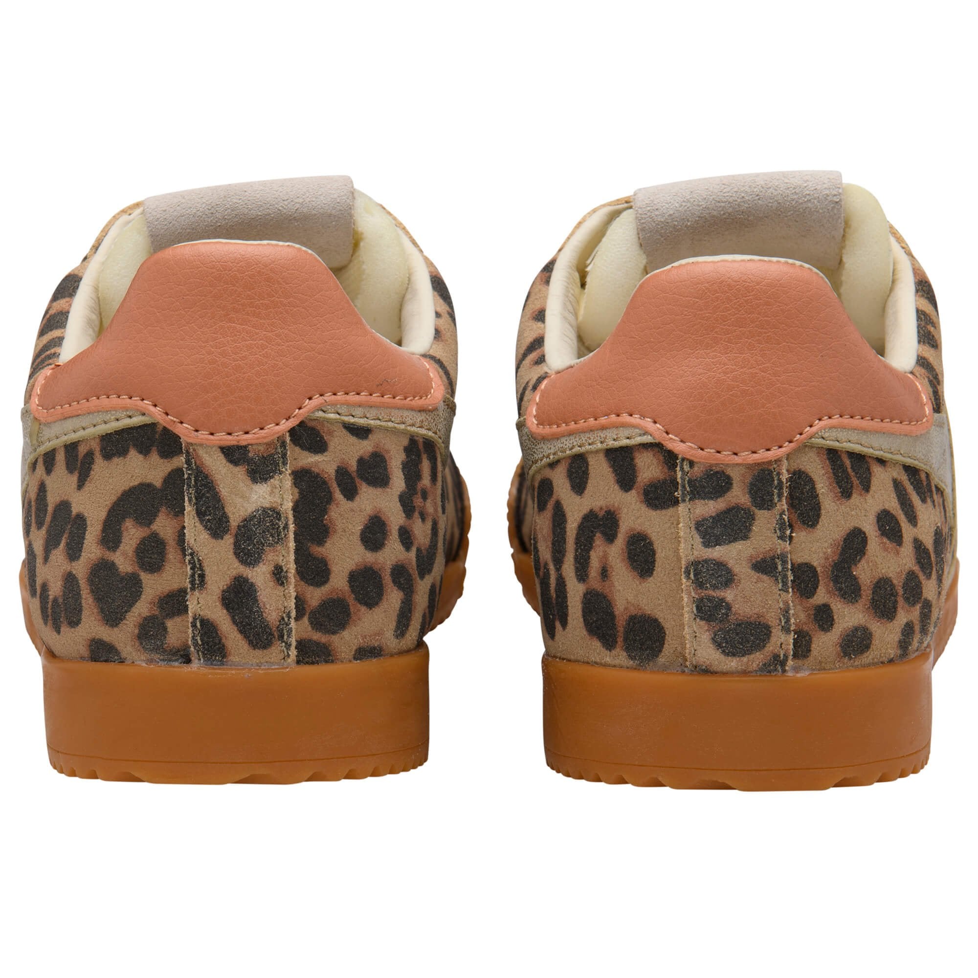 Pair of trainers with animal print pattern on a white background