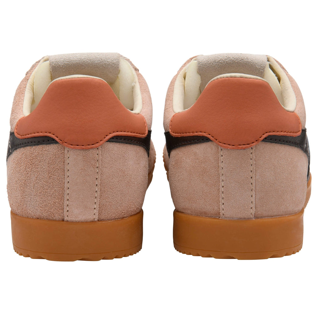 Pair of brown Gola trainers with tan soles on a white background