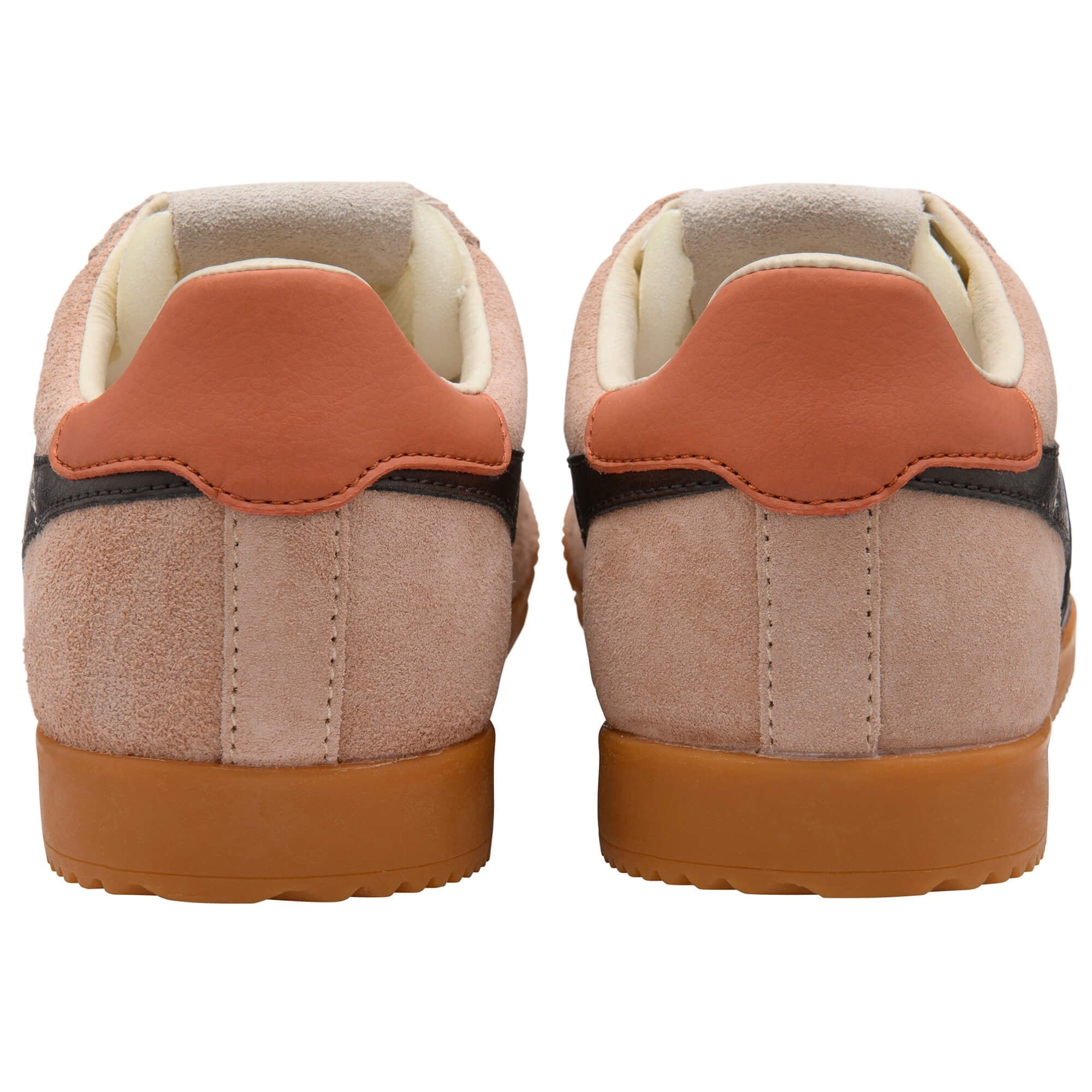 Pair of brown Gola trainers with tan soles on a white background