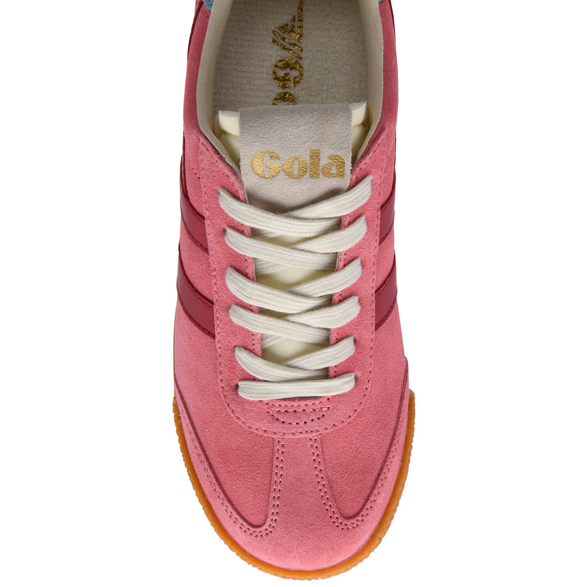 Pink Gola trainer with white laces on a white background