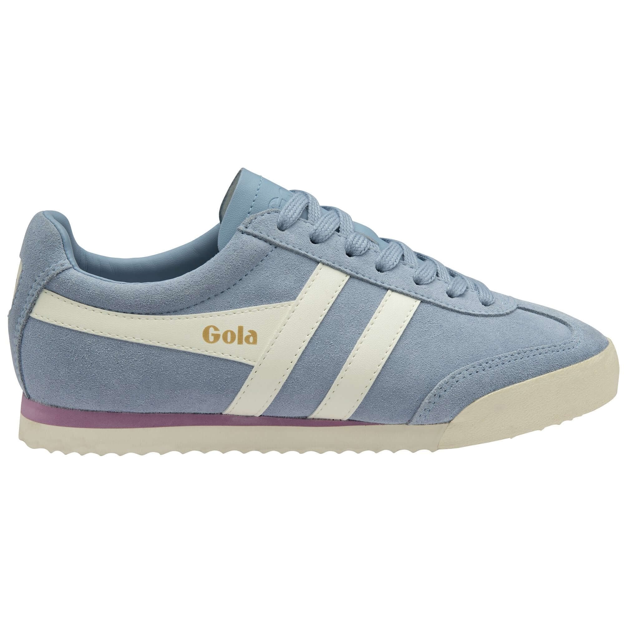 Blue Gola trainer with white stripes and 'Gola' branding on a white background