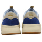 Pair of light blue, cream, and navy Gola trainers, rear view