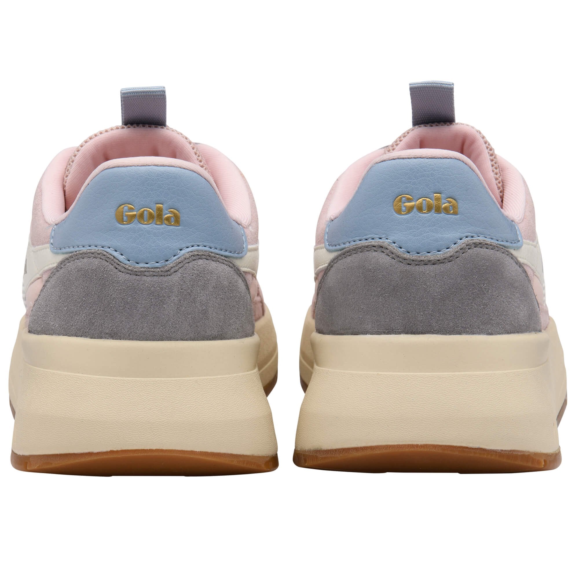 Pair of Gola trainers shown from the back on a white background