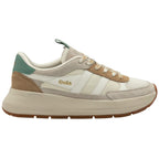 White trainer with brown and green accents on a white background