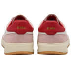 Pair of Gola trainers, back view, light pink with red heel tab and cream sole