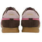 Brown and pink Gola trainers on a white background