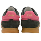 Green and pink Gola trainers with gum sole on a white background