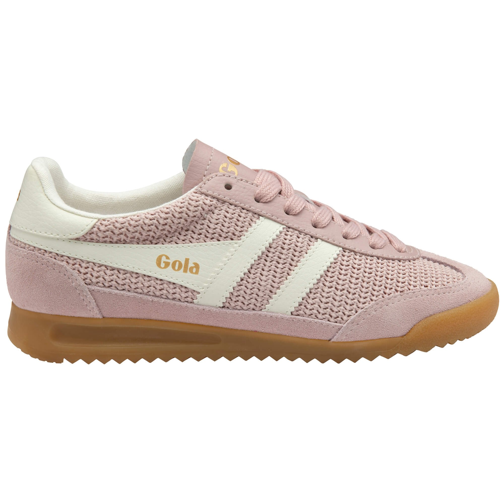 Pink Gola trainer with white accents on a white background