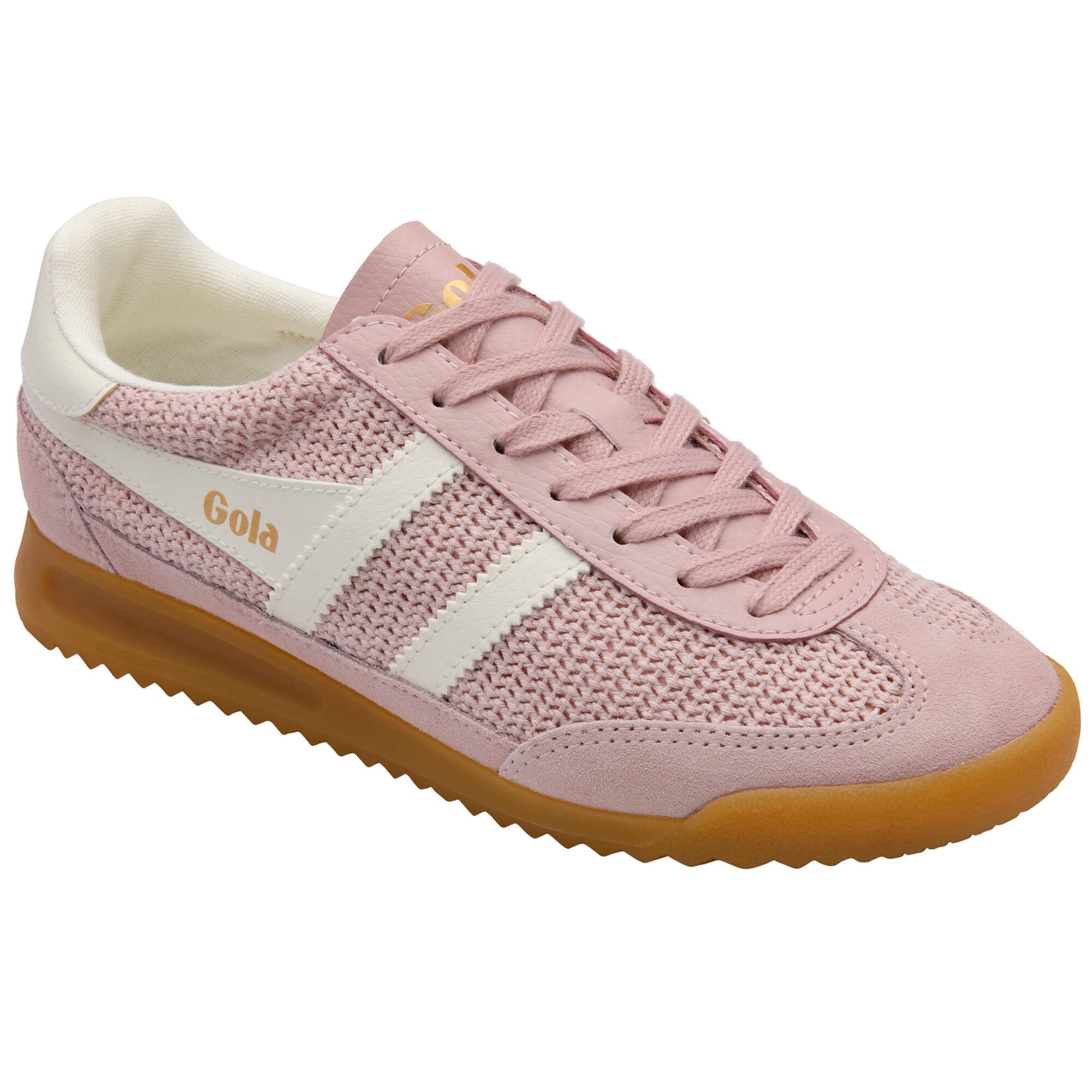 Pink Gola trainer with white accents on a white background