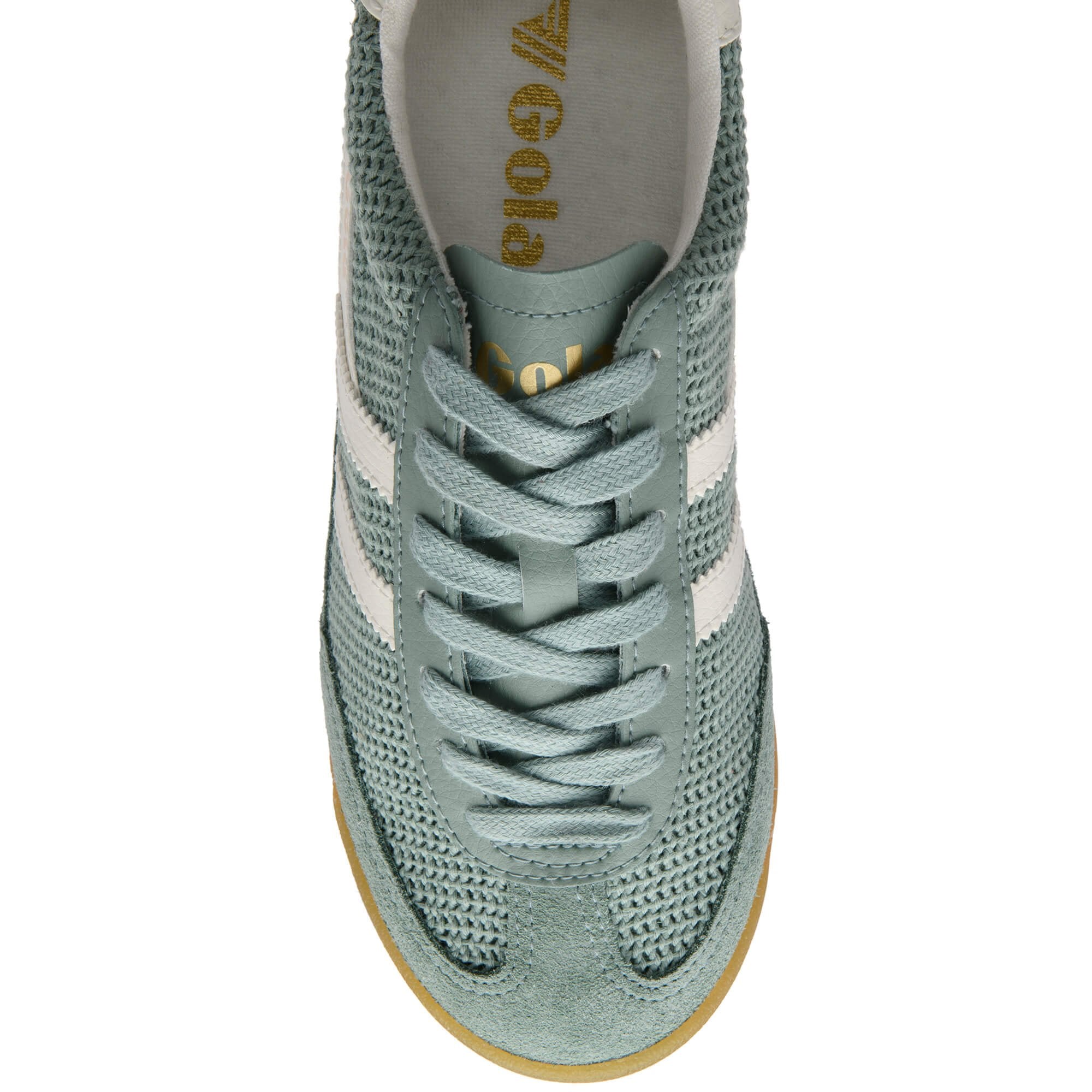 Green Gola trainer with white laces on a white background