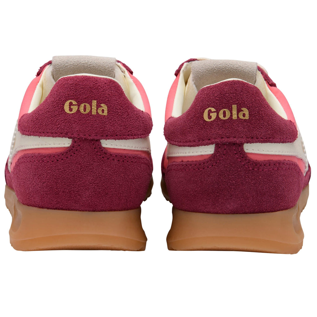 Pink Gola trainers shown from the back on a white background