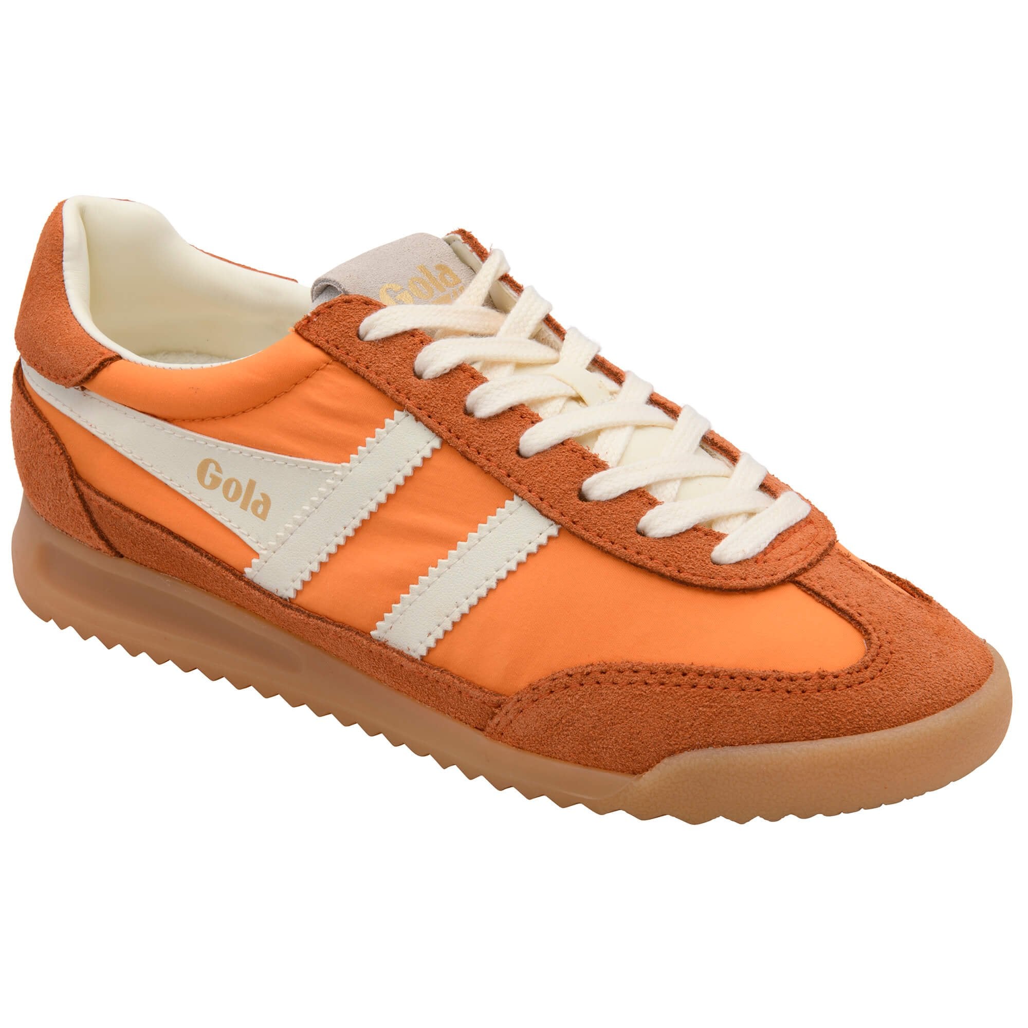 Orange Gola trainer with white laces on a white background