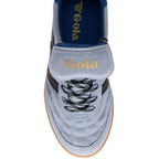 Grey Gola trainer with black laces and 'Gola' branding on a white background