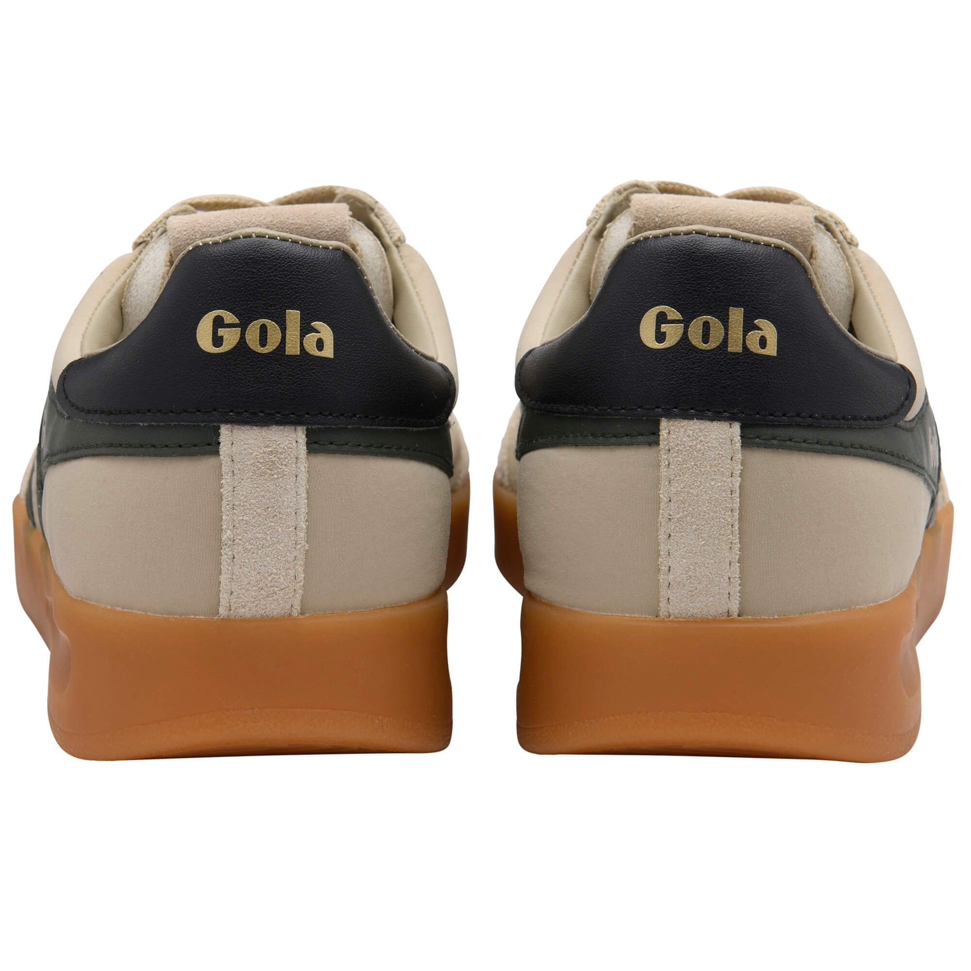 Pair of Gola trainers shown from the back on a white background