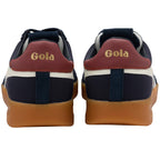 Back view of Gola trainers with brown soles on a white background