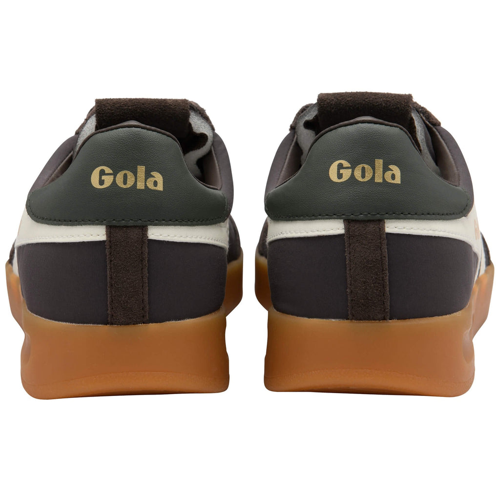 Pair of Gola trainers shown from the back on a white background