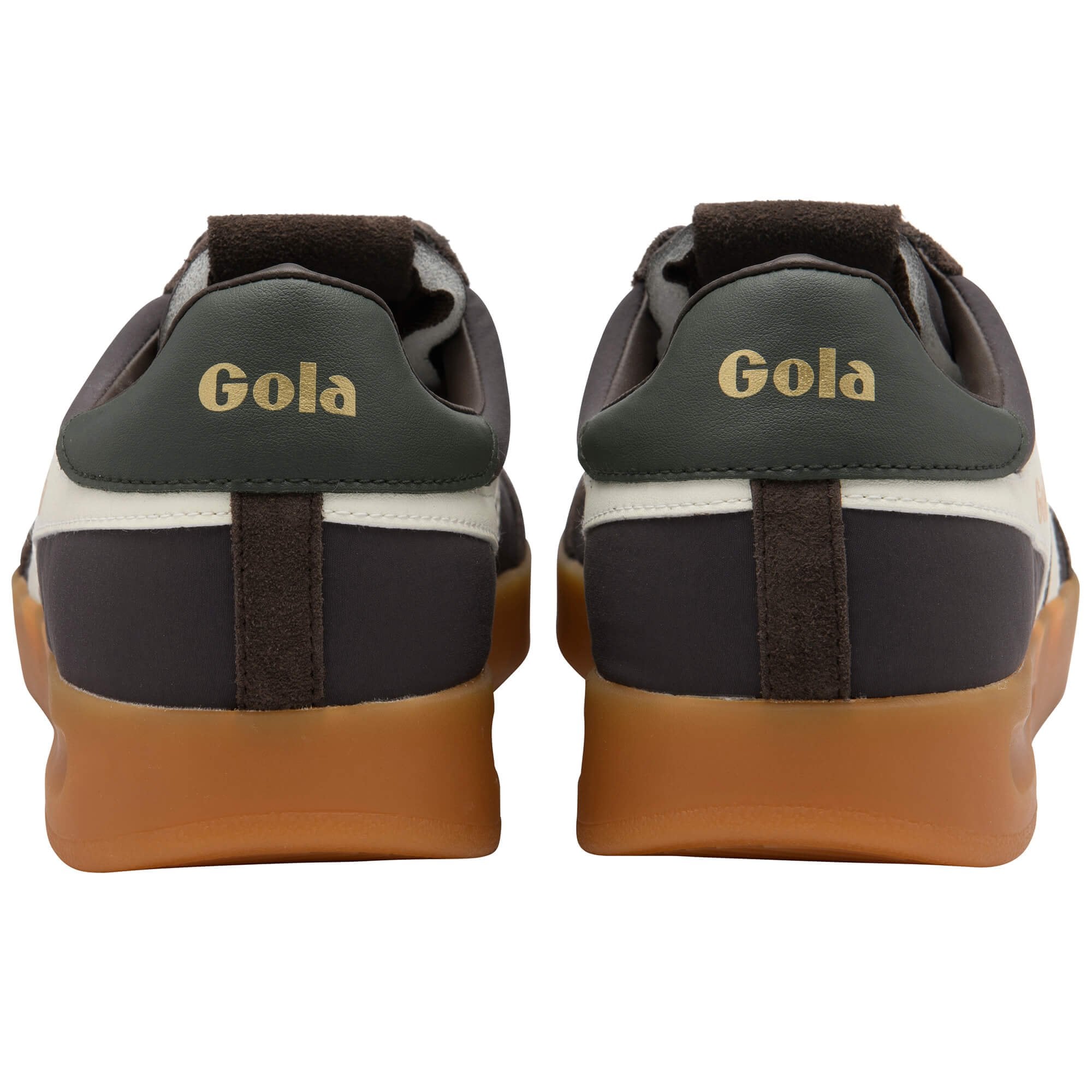 Pair of Gola trainers shown from the back on a white background