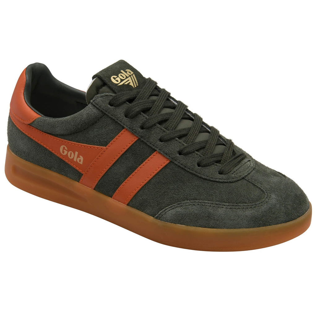 Green and orange trainer with Gola logo on a white background