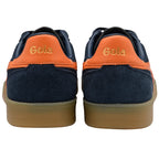 Navy and orange Gola trainers on a white background
