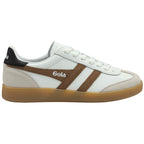 White Gola trainer with brown stripes and a gum sole