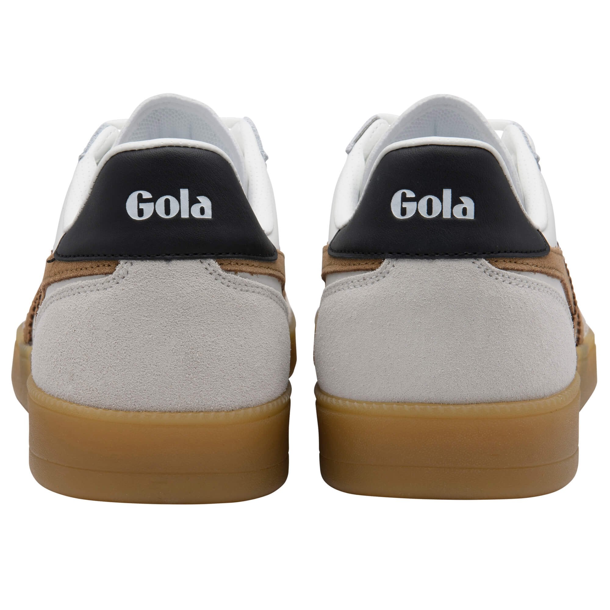 Pair of Gola trainers shown from the back on a white background
