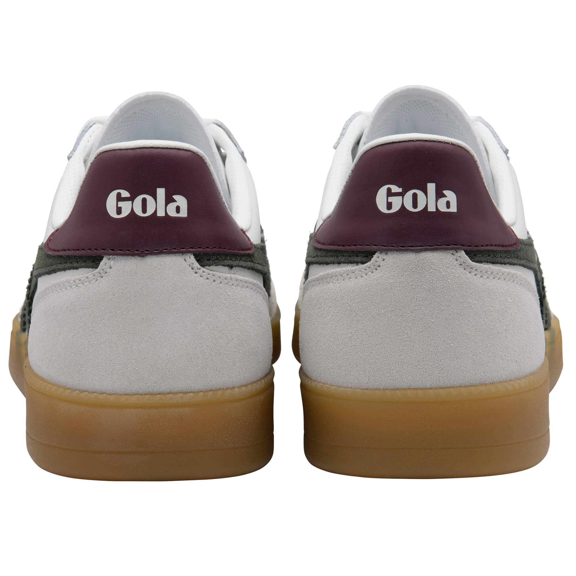 Pair of Gola trainers shown from the back on a white background