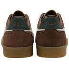 Brown suede trainers with 'Gola' branding on a white background