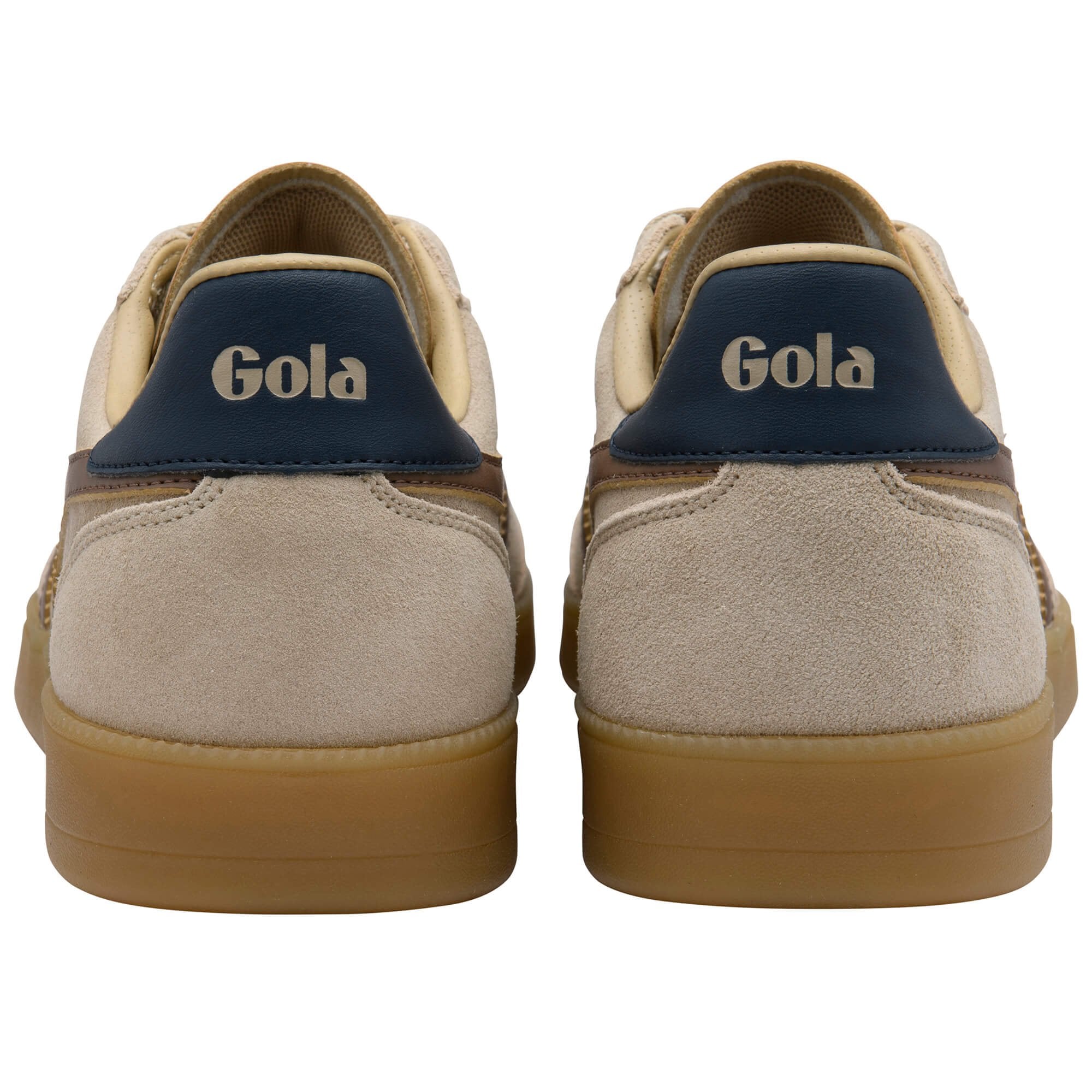 Pair of Gola trainers shown from the back on a white background