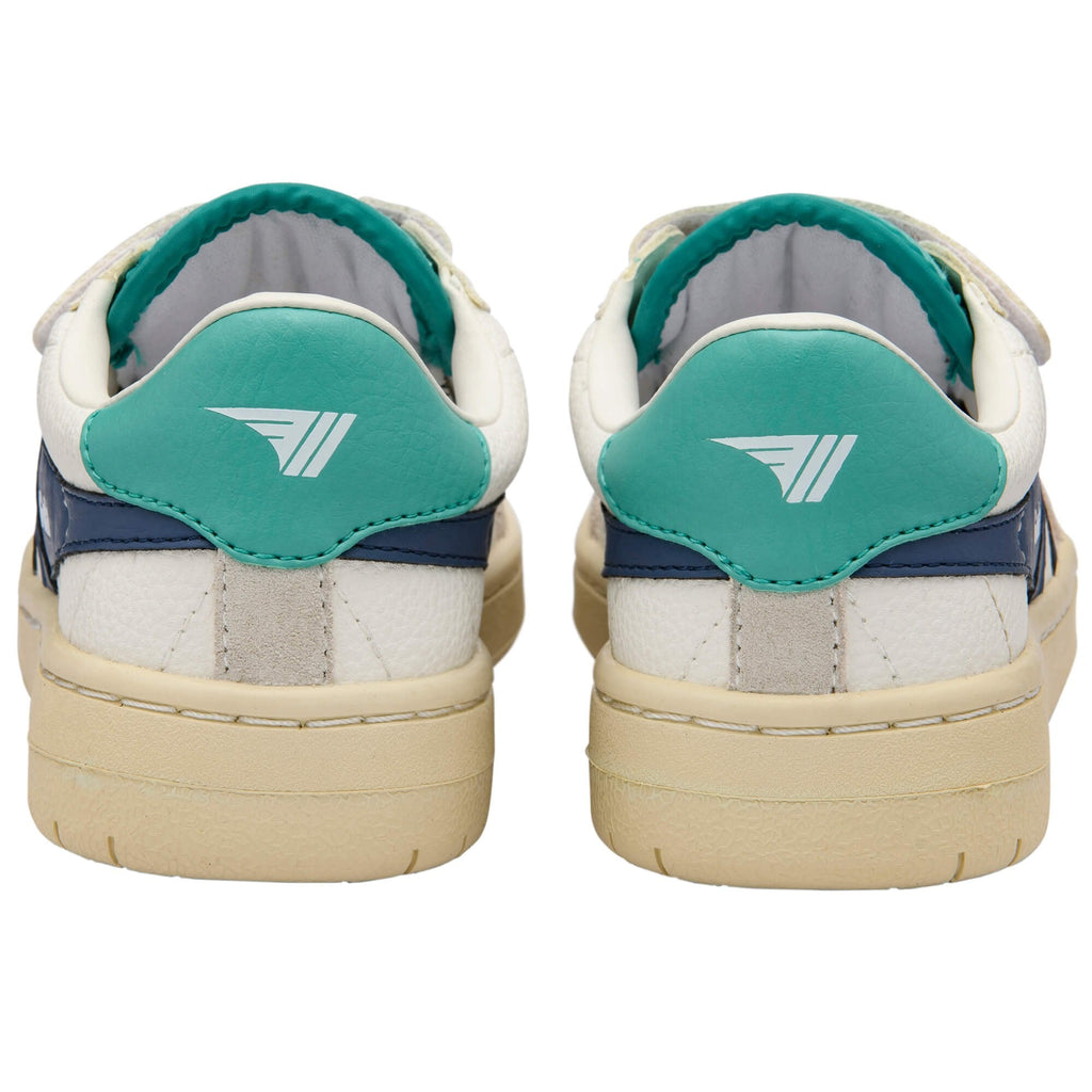 White Gola trainers with teal and navy accents on a white background