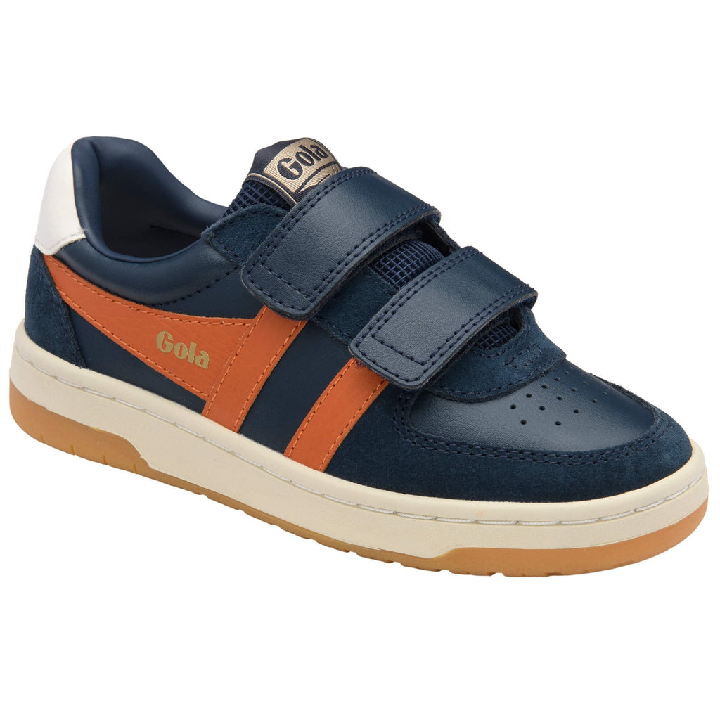 Gola trainer in navy with orange and white accents on a white background