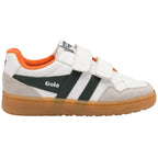 White Gola trainer with orange lining and black accents on a white background