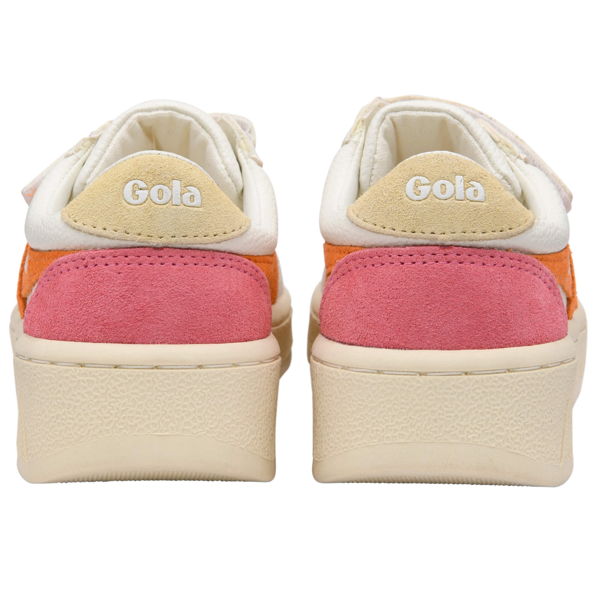 Pair of Gola trainers with pink and orange accents on a white background