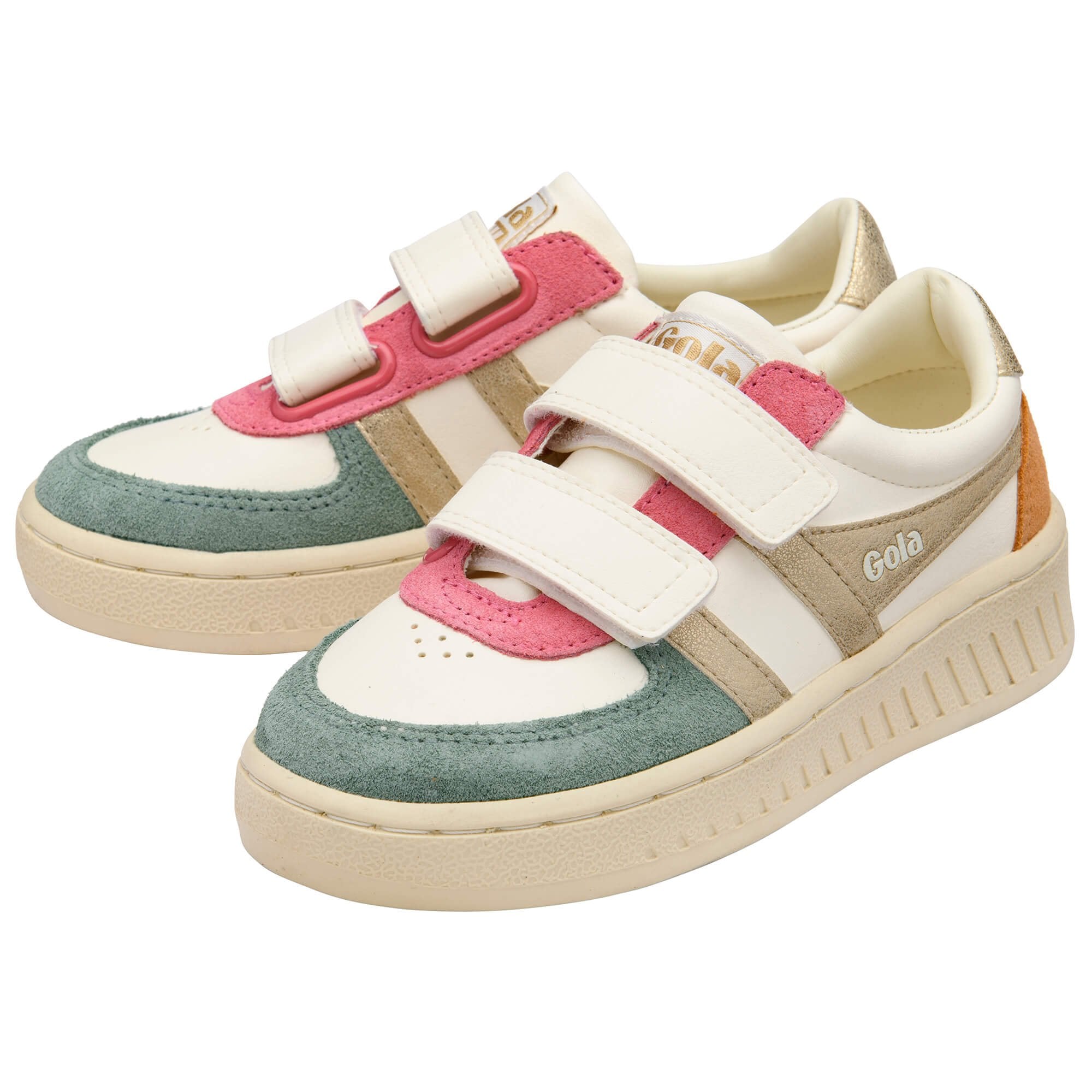 Pair of children's Gola trainers with colourful design on a white background