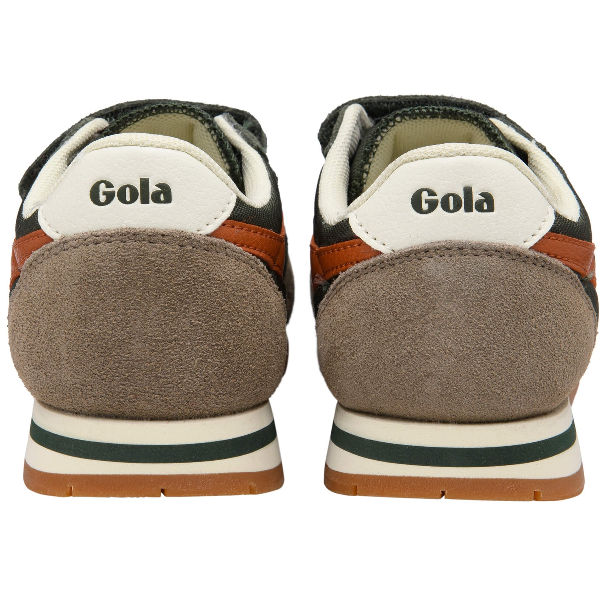 Pair of Gola trainers shown from the back on a white background