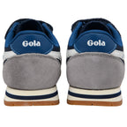 Pair of blue Gola trainers shown from the back on a white background