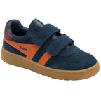 Navy blue and orange Gola trainer with velcro straps on a white background