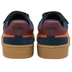 Pair of Gola trainers in blue with brown and orange accents on a white background