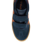 Blue children's Gola trainer with velcro straps on a white background